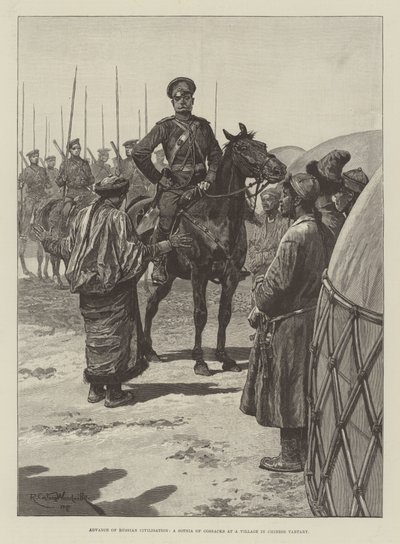 Advance of Russian Civilisation, a Sotnia of Cossacks at a Village in Chinese Tartary by Richard Caton Woodville junior